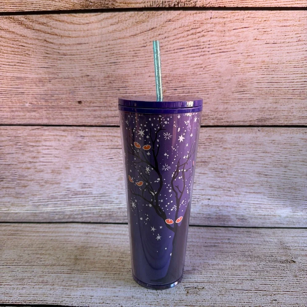 Starbucks Halloween 2022 Purple Glow In The Dark Eyes Stars Cold Cup Tumbler